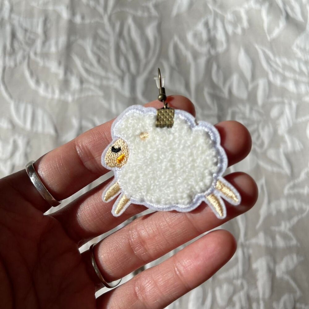 Upcycled Adorable‎ Sheep Fish Hook Lightweight Dangle Earrings Kawaii Cute - Picture 6 of 7